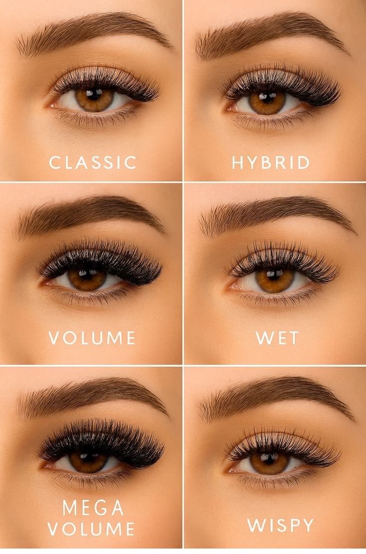 Styles d'extensions de cils : classique, hybride, volume, wet, méga volume, wispy